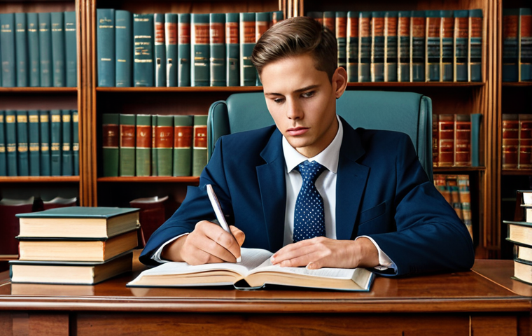 Burgerlijk Recht (Civil Law) Mastery**
"A fully clothed, professional student diligently studying Burgerlijk Recht (Civil Law) at a wooden desk piled high with legal books and case studies, safe for work, appropriate content, surrounded by open law books highlighting key concepts like contract law. Natural lighting, perfect anatomy, well-formed hands holding a pen, serious concentration, modest attire, professional atmosphere, study hall background."
**