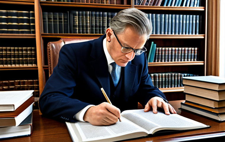 법무사 이직 성공을 위한 포트폴리오 작성법 - Building a Foundation**
"A focused individual studying legal documents at a well-lit desk, surround...