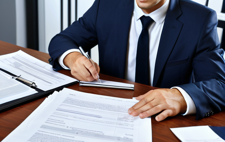 법무사 실무와 관련된 고객 사례 - Contract Law - Business Agreement**
"A professional setting depicting a lawyer reviewing a detailed...