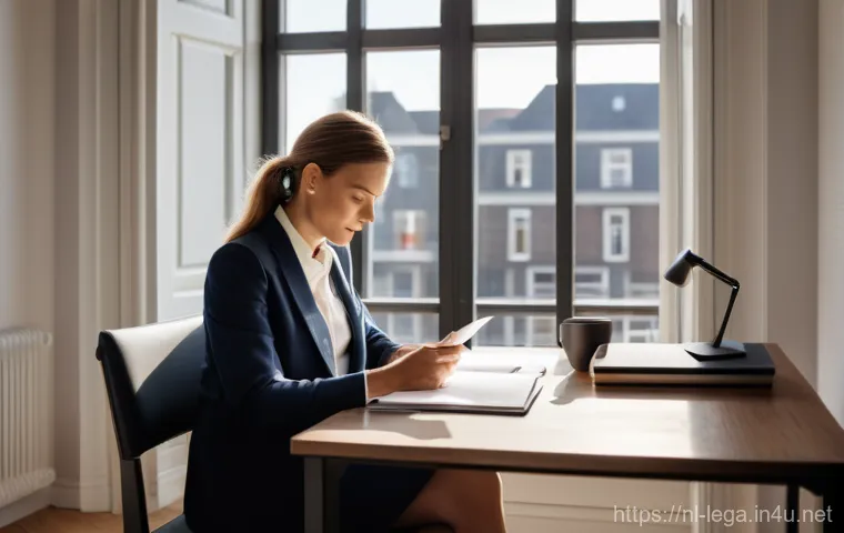법무사 실무 사례 분석 - **Prompt: "A young adult in a modern, cozy Dutch apartment, standing in their living room with a sli...