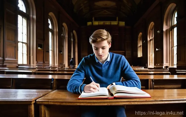 법무사 시험의 커트라인 점수 분석 - **Prompt 1: Aspiring Dutch Law Student in a Historic University Lecture Hall**
    "A young, ambitio...