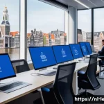 Home 22 법무사 업무 중 발생하는 리스크 - A modern Dutch legal office interior showing a diverse team of professionals securely handling confi...