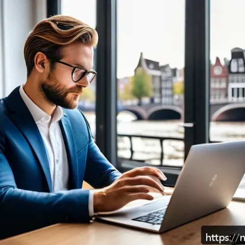 Home 31 법무사 자격증으로 가능한 프리랜서 일자리 - A professional freelance legal consultant in a modern Amsterdam office, dressed in smart business at...
